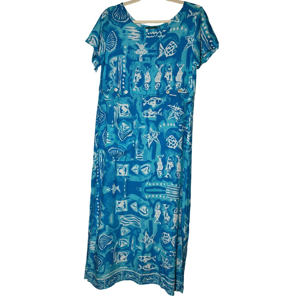 Baju Clothing Maxi Dress Women's Blue Excellent Aquatic Fish Print Rayon Medium